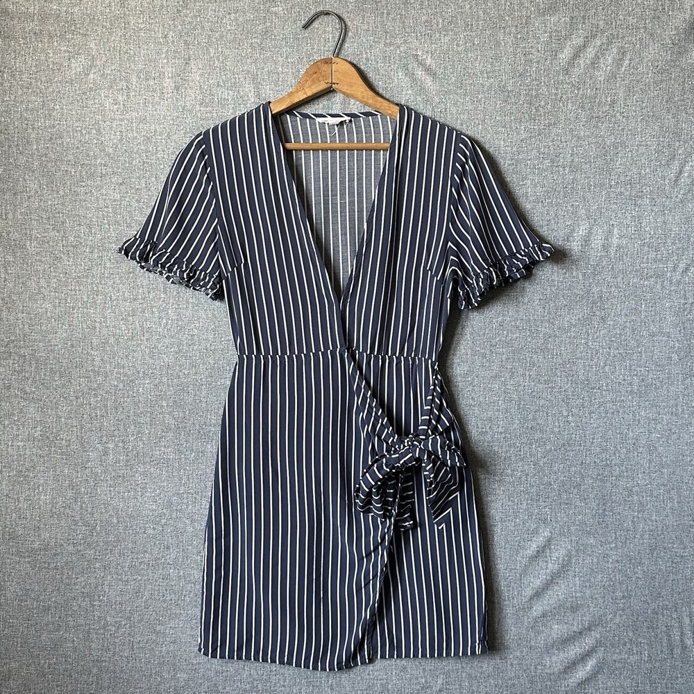 Cotton Candy LA Navy & White Stripe Women's Mini Wrap Dress Small